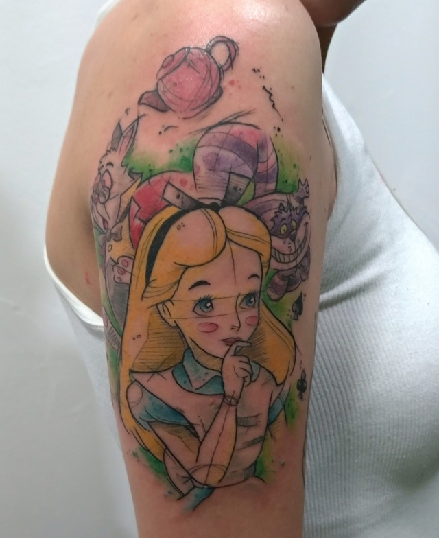 Churus Savioli, Alice, Sketch tattoo, Fanart tattoo, Churus Savioli, Daruma Urbano Tattoo