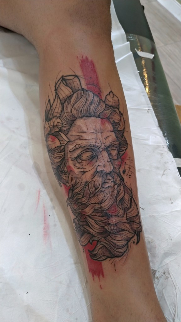 Churus Savioli, Sketch tattoo, Poseidon tattoo, Aquarela Tattoo