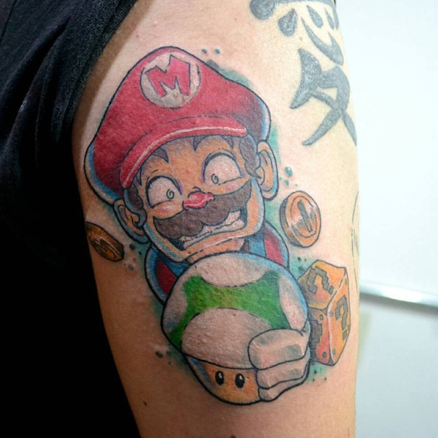 Super Mario, Fanart tattoo, Newschool, Churus Savioli
