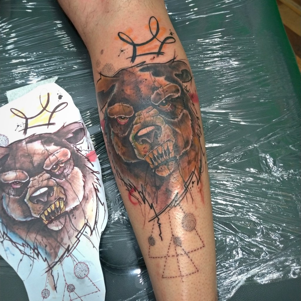 Churus Savioli, Sketch tattoo, Urso Tattoo, Aquarela Tattoo